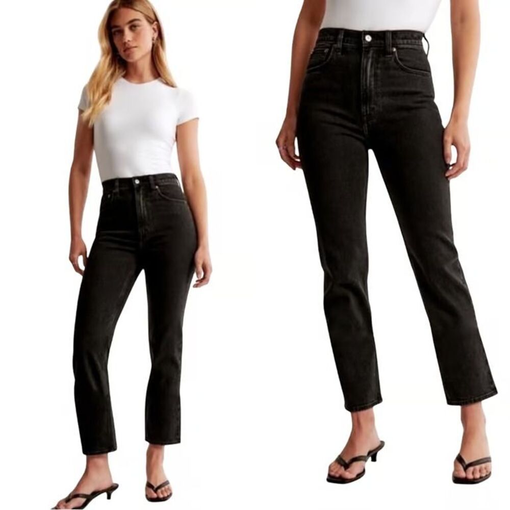 Abercrombie & Fitch The Ankle Straight Ultra High Rise Jeans Charcoal Black 26